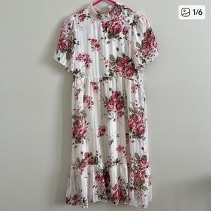 Floral Print White and Pink Dress